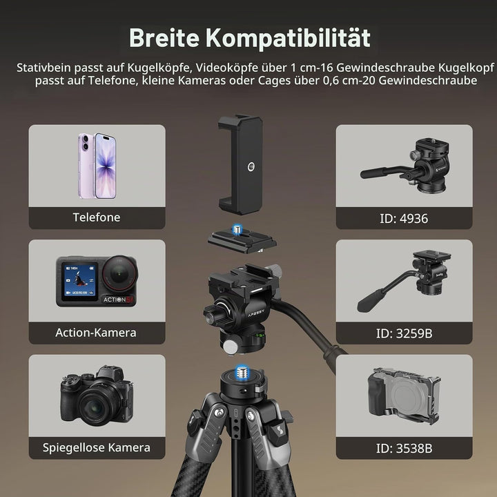 SMALLRIG 63" Tragbares Reisestativ für iPhone und Kamera, 160cm Carbonfaser-Videostativ mit Kompakte