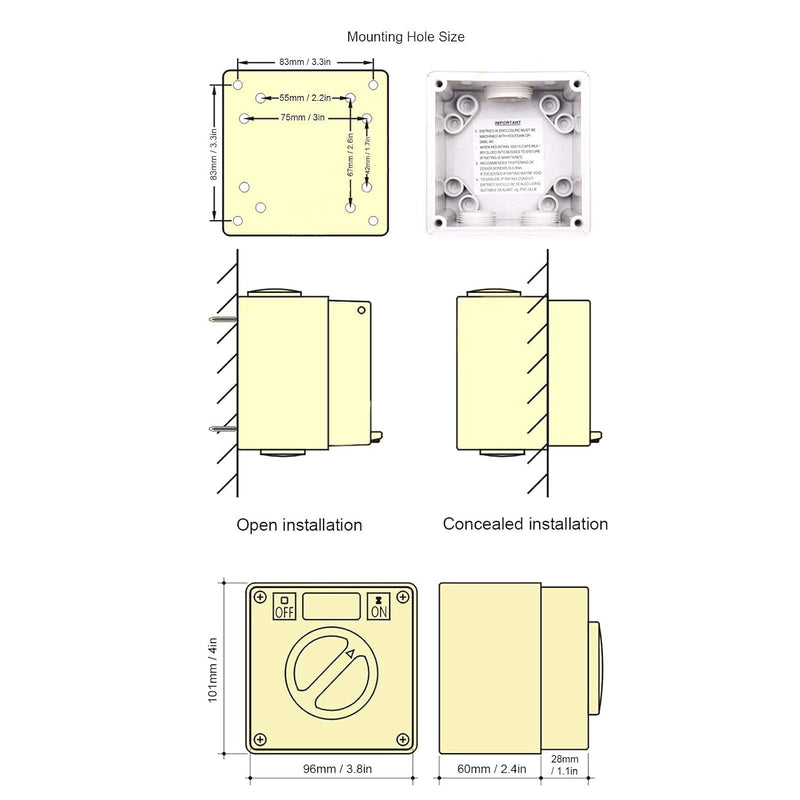 IP66 Wasserdichter Schalter 250V 2 Positionen Drehwahlschalter Staubdichter Ein Aus Schalter für den
