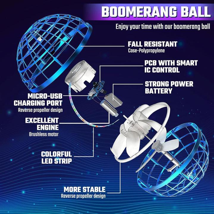 Sosuy 2025 Fliegender Ball Spielzeug FüR Junge, Hover Flying Rotierender Schwebeball Magischer Boome