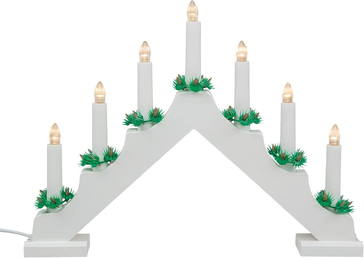 Idena 31837 - LED Adventsleuchter aus weiss lackiertem Holz mit 7 warmweissen LED Kerzenlichtern, Sc