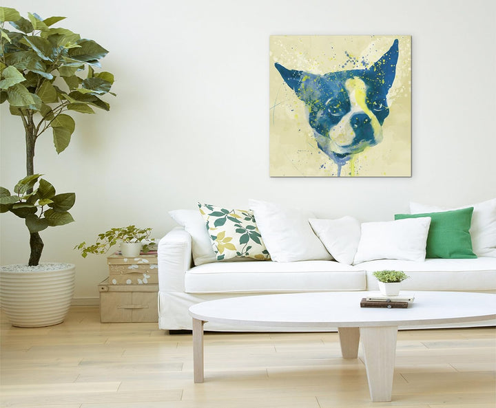French Dog Aqua 60x60cm - Splash Art Paul Sinus Wandbild auf Leinwand - Malerei, Kunstbild, Aquarell