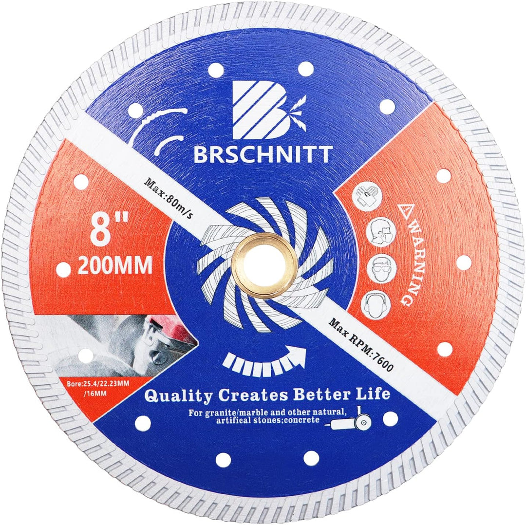 Diamant Trennscheibe - BRSCHNITT 200mm Turbo Diamanttrennscheibe für Beton,Granit Marmorstein Hartbe