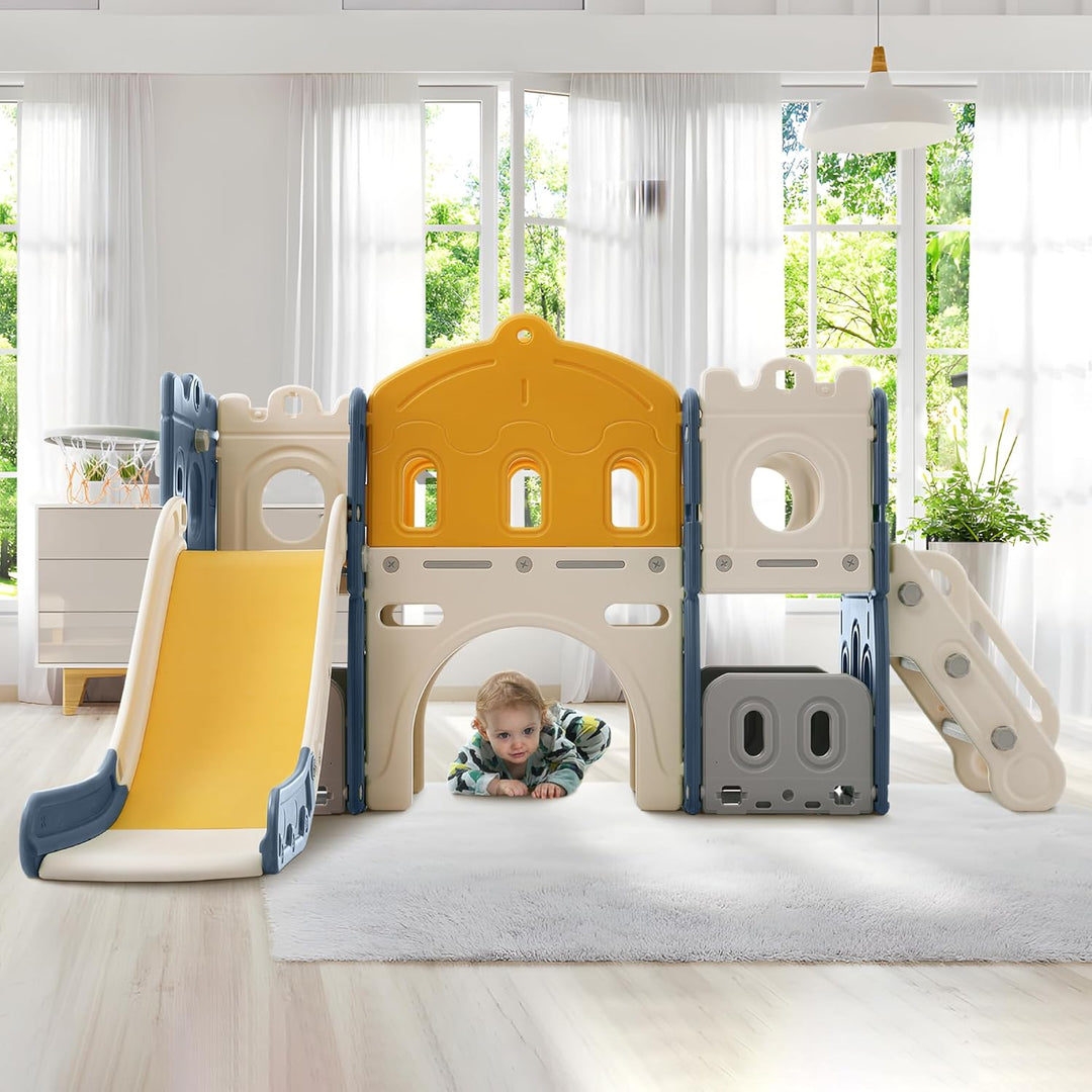Merax Rutsche & Kletterspielzeug für Kinder, 6 in 1 Kinderrutsche Schaukel, Basketballrahmen, Klette