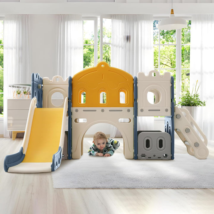 Merax Rutsche & Kletterspielzeug für Kinder, 6 in 1 Kinderrutsche Schaukel, Basketballrahmen, Klette