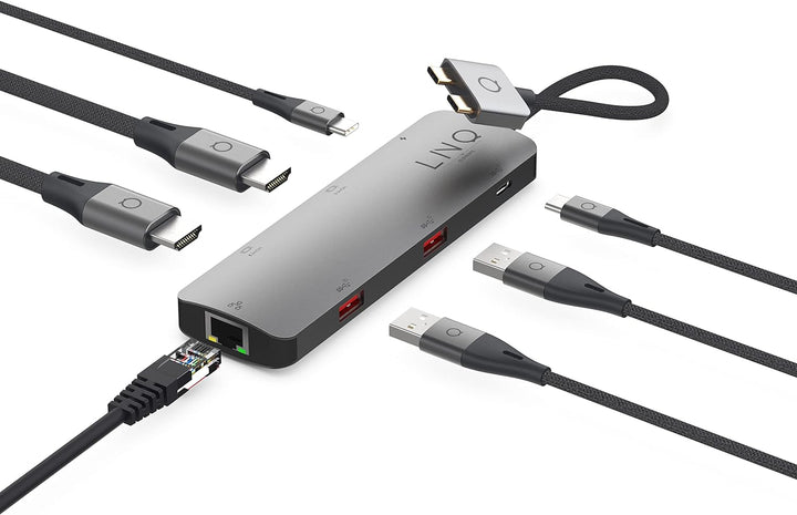 Linq Connects 7in2 Pro USB-C 10gbit/s Hub, Dual 4K HDMI-Ethet für M1/2, 4K HDMI 1/2, HDMI 2.0, bis 4