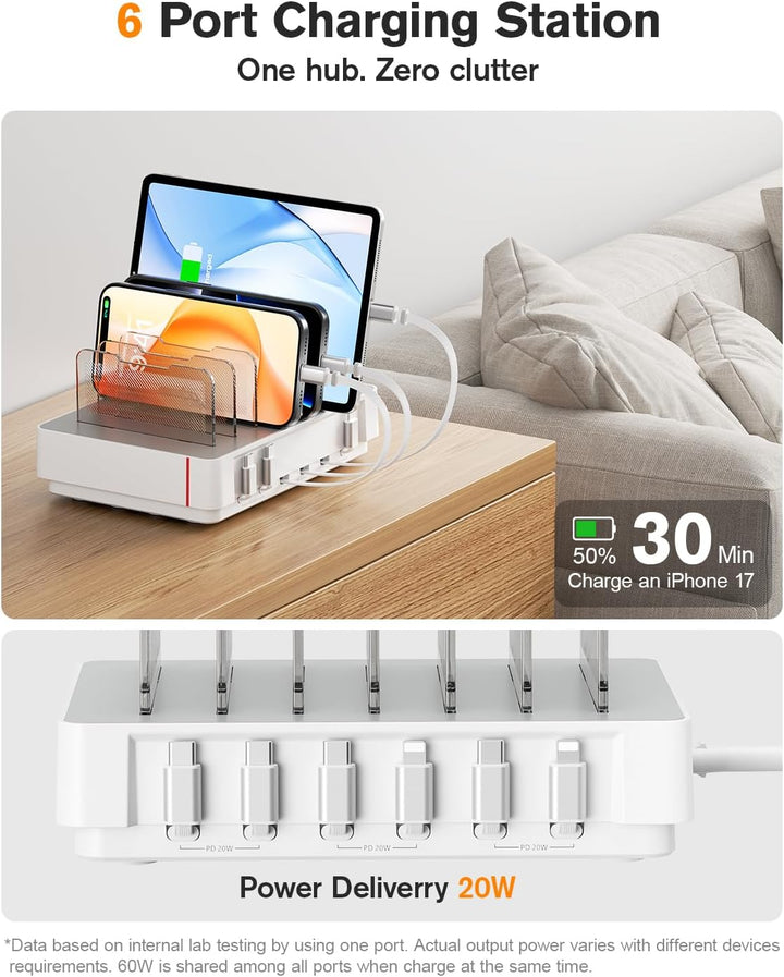 SooPii HomeHub H1 Ladestation für mehrere Geräte,verbessertes 6Port Schnellladegerät mit 6 einziehba