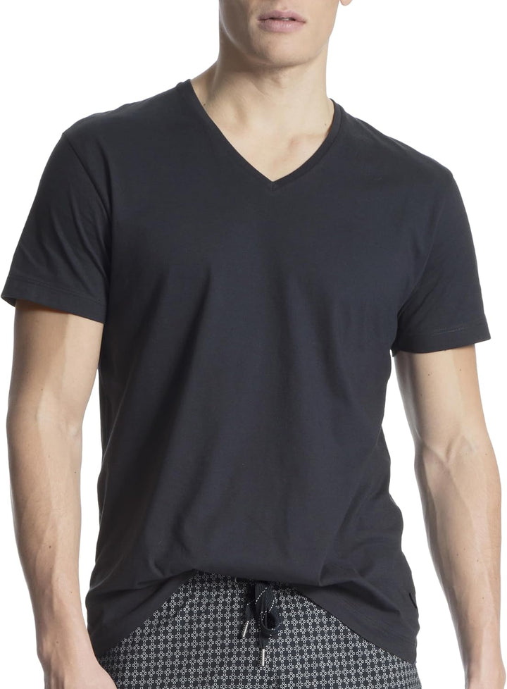 CALIDA Remix Basic Sleep T-Shirt Herren, V-Ausschnitt, aus 100% Baumwolle 50 Dark Sapphire, 50 Dark