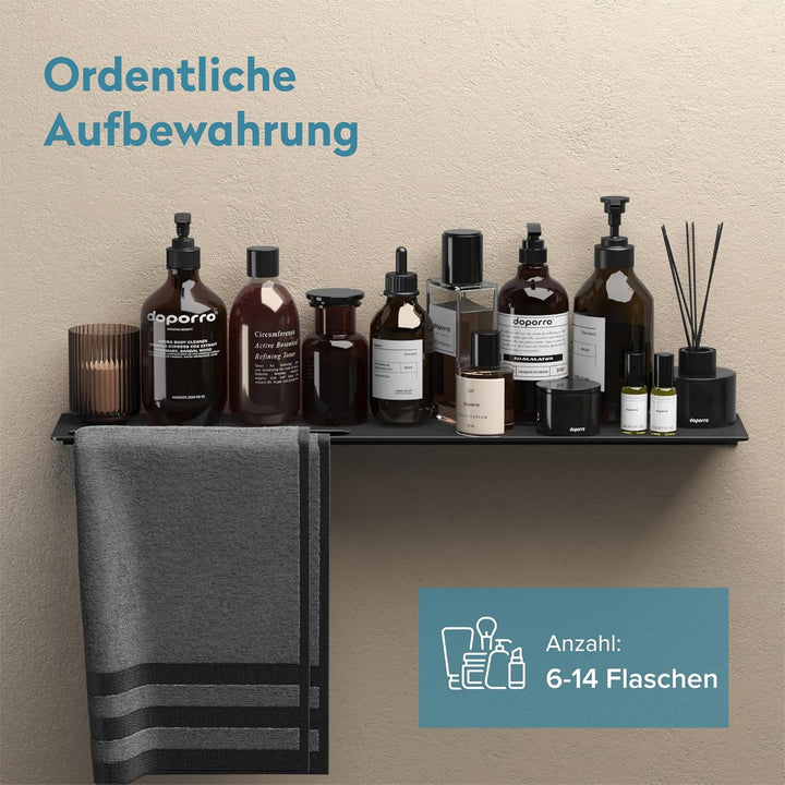 doporro Duschablage ohne Bohren aus Aluminium, Länge 60 cm, selbstklebendes Duschregal mit Handtuchh