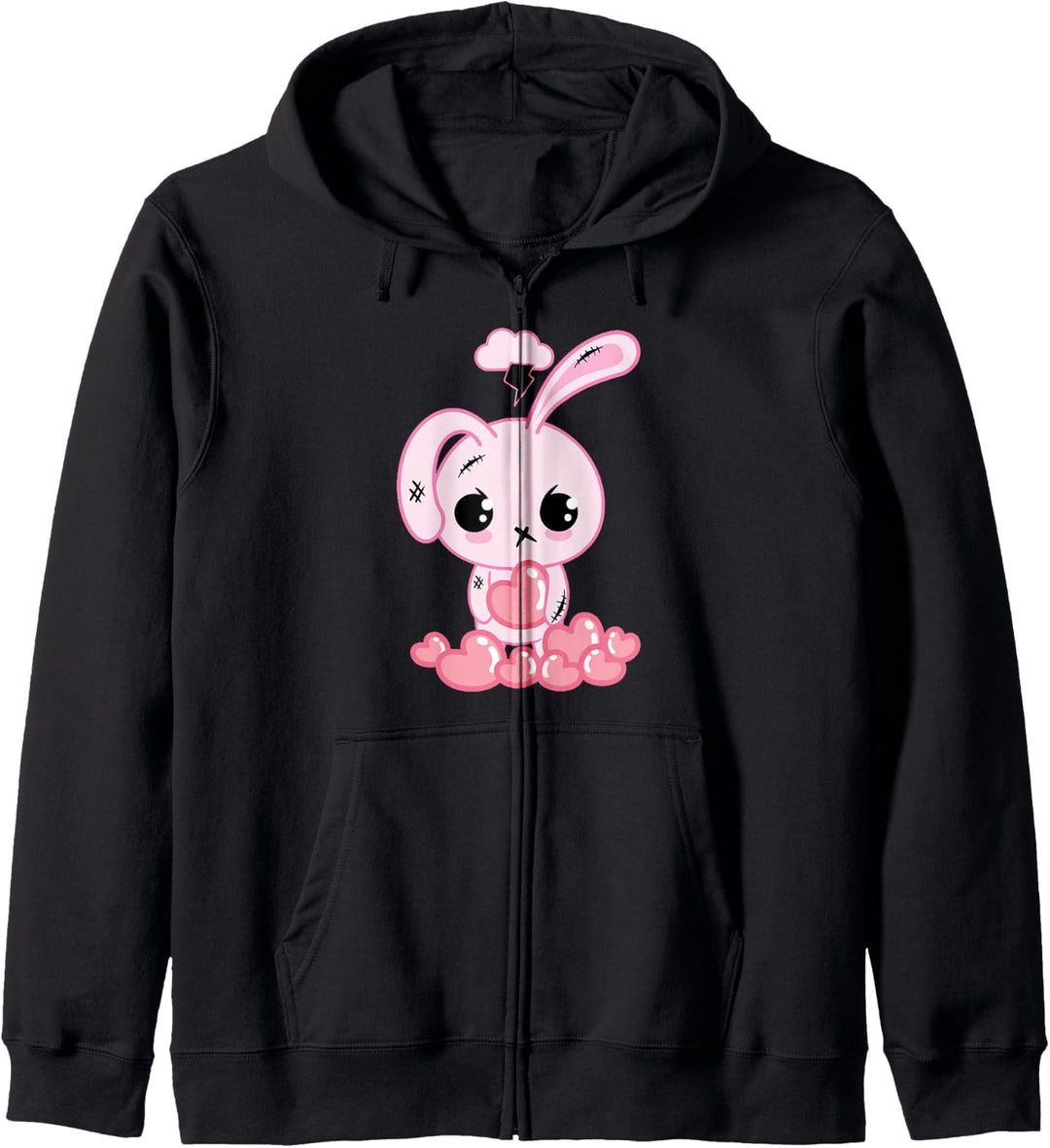 Pastell Goth Kawaii Kleidung, gruselig niedlicher Kawaii Goth Bunny Kapuzenjacke