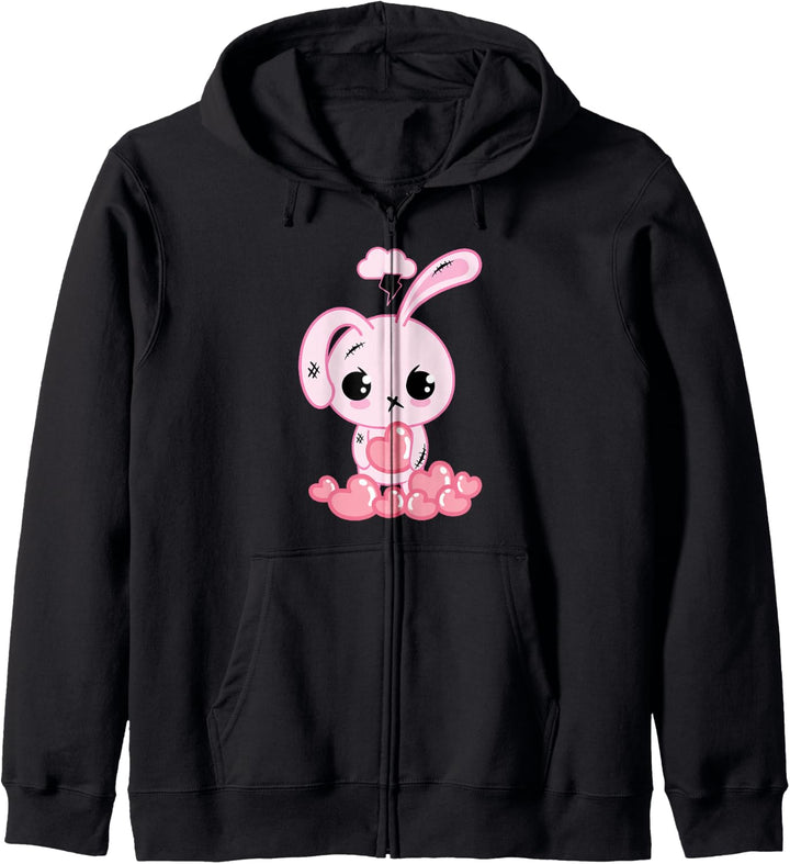Pastell Goth Kawaii Kleidung, gruselig niedlicher Kawaii Goth Bunny Kapuzenjacke