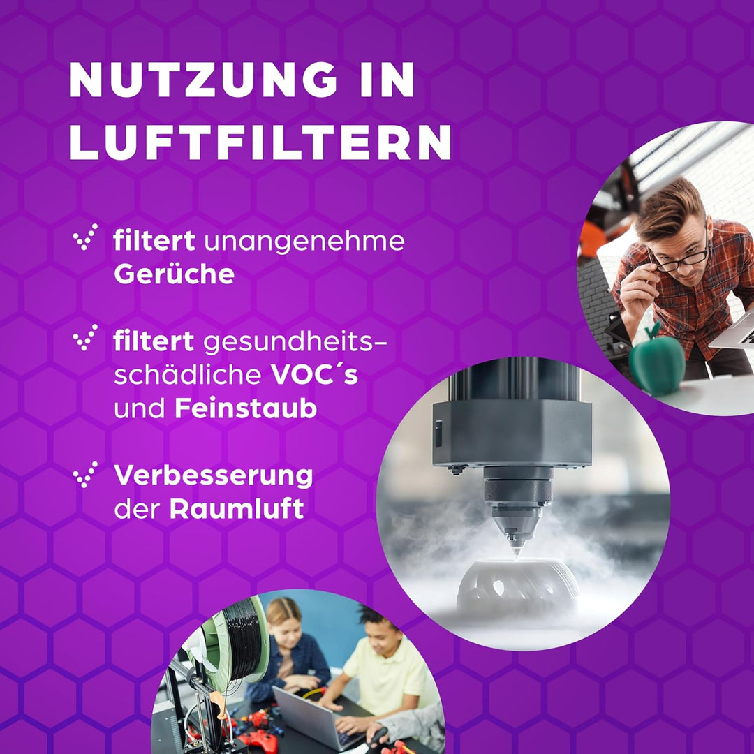 Aktivkohle Pellets 0,75 Liter für Luftfilter 3D Drucker Verbesserung der Raumluft, CTC80, Durchmesse