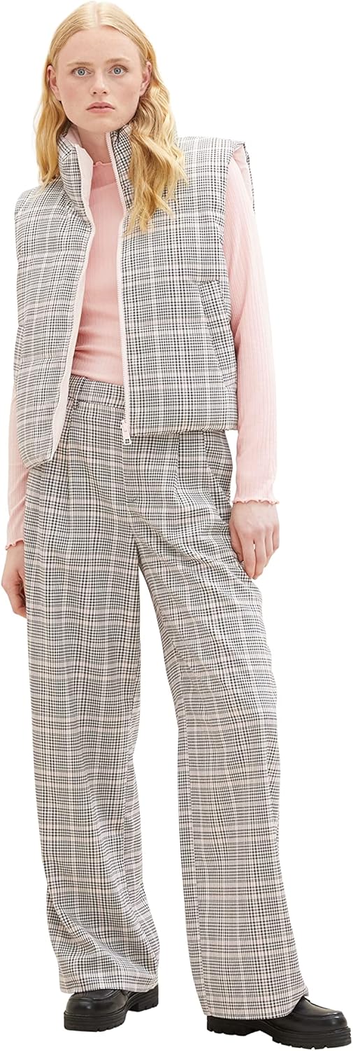 TOM TAILOR Denim Damen Puffer Weste mit Wendefunktion L 32456 - Rose Grey Check, L 32456 - Rose Grey