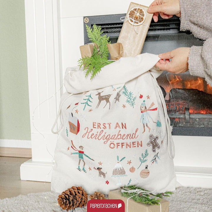 Papierdrachen Geschenksack gross Weihnachten 2025 - edel bestickt - ideal zum Verpacken von Geschenk