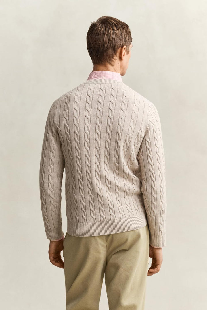 GANT Herren Cotton Cable C-Neck Pullover S Oat Melange, S Oat Melange