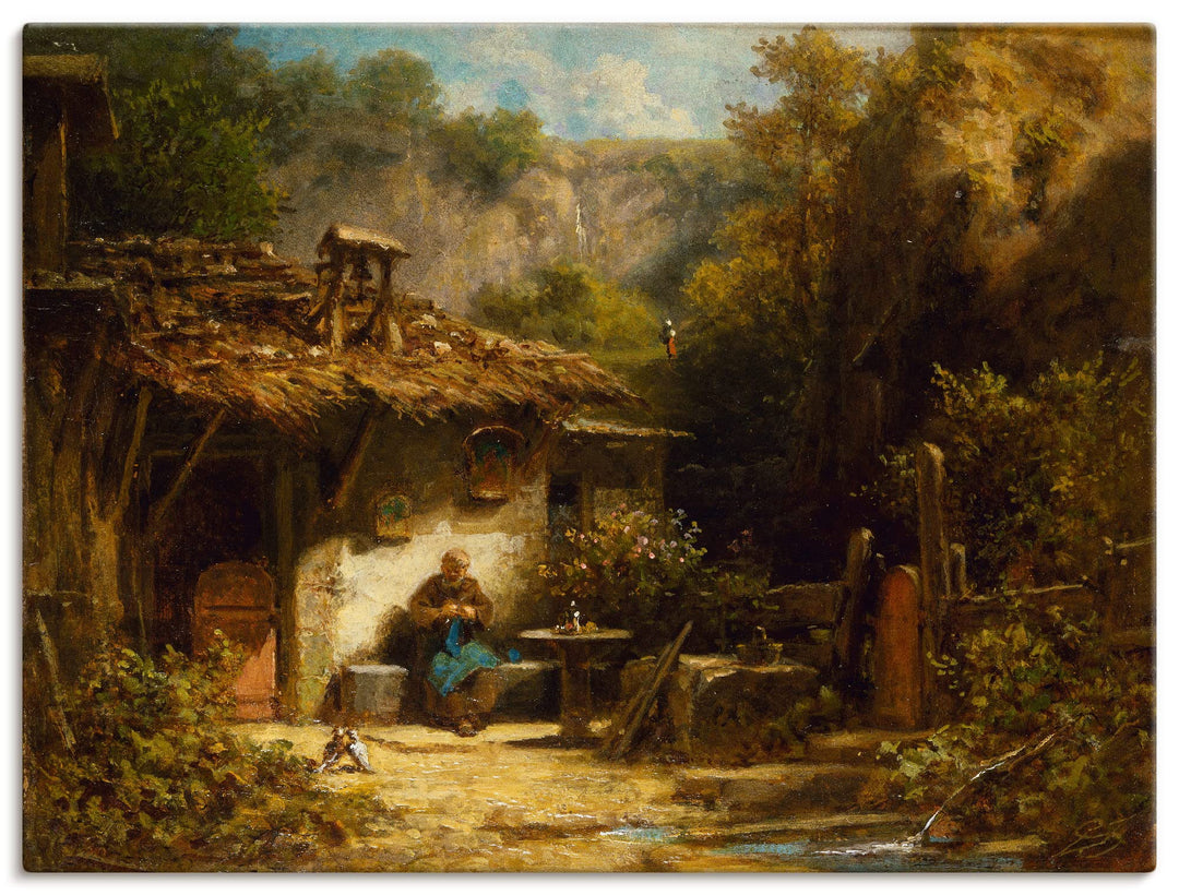 ARTland Leinwandbilder Wandbild Bild auf Leinwand 60x45 cm Wanddeko Garten Hütte Pflanzen Eremit Sit