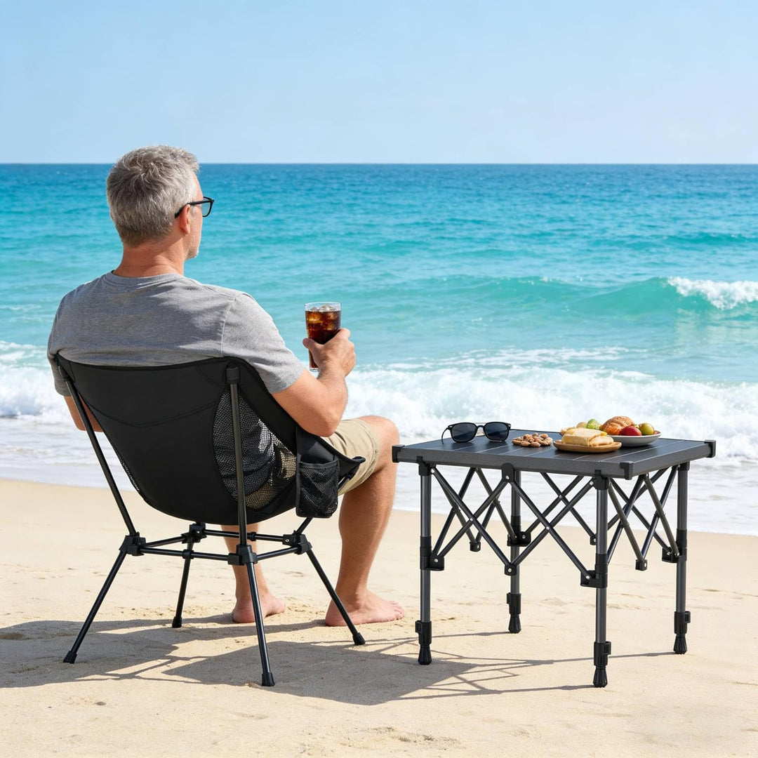 Anbte Campingtisch Klapptisch 50x41cm(LxB) Aluminium Aufrollbare Tischplatte mit 2 Höhen 44/70cm X-F