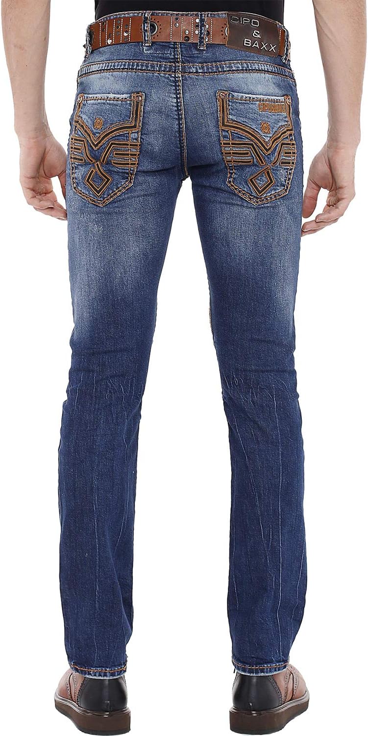 Cipo & Baxx Herren Jeans Hose Regular Slim Fit Denim Hose Pants Dicke Naht Jeanshose Blau W31 L32