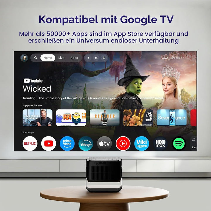 Beamer [Google TV 50000+ Apps &amp; 4K 8K Support 1080p Native Auflösung &amp; Automatische Bildschirmkorrek