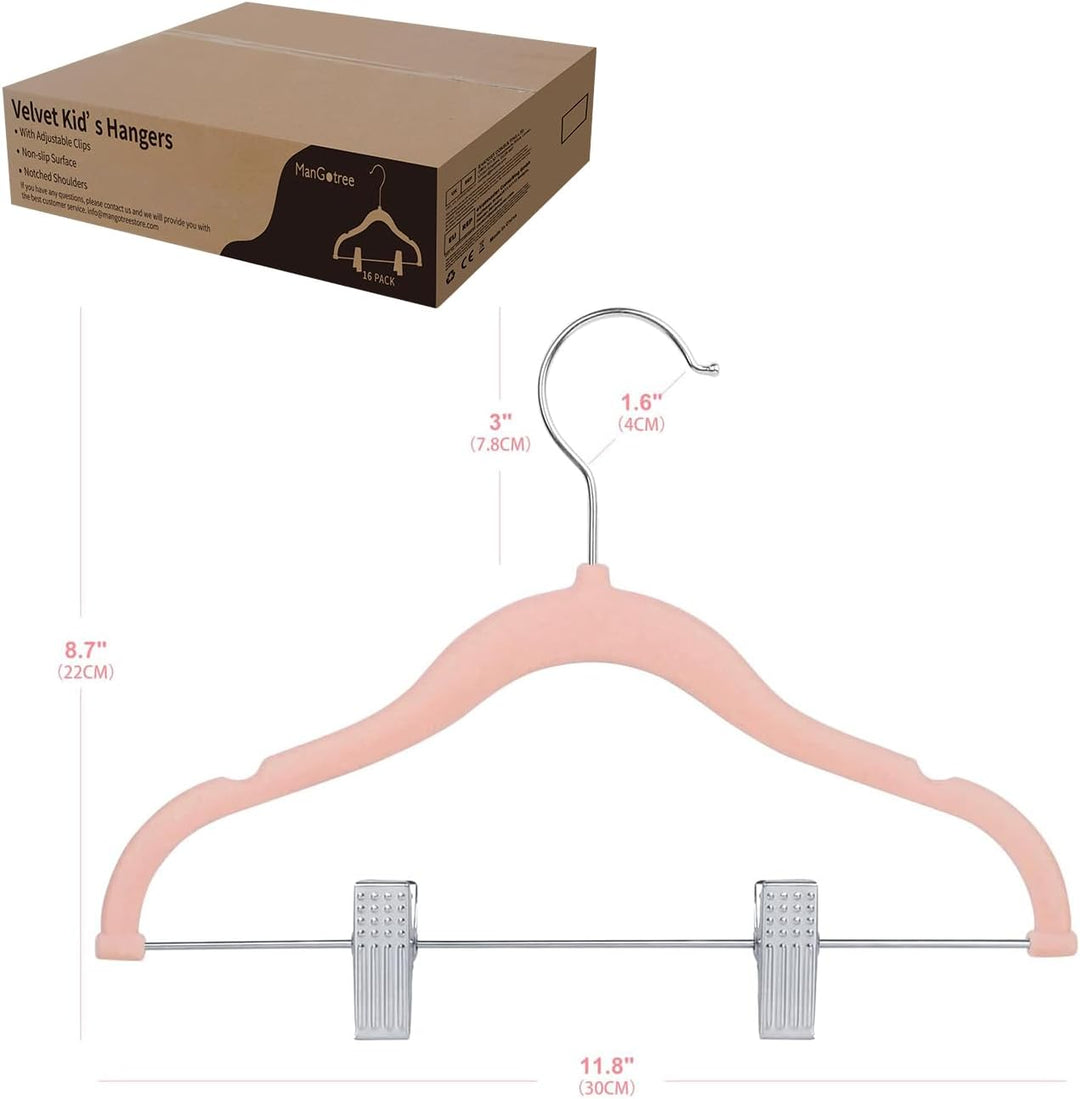 ManGotree 30cm Baby-Samtbügel mit Beweglichen Clips, rutschfeste Kinder-Kleiderbügel, Ultradünne Pla