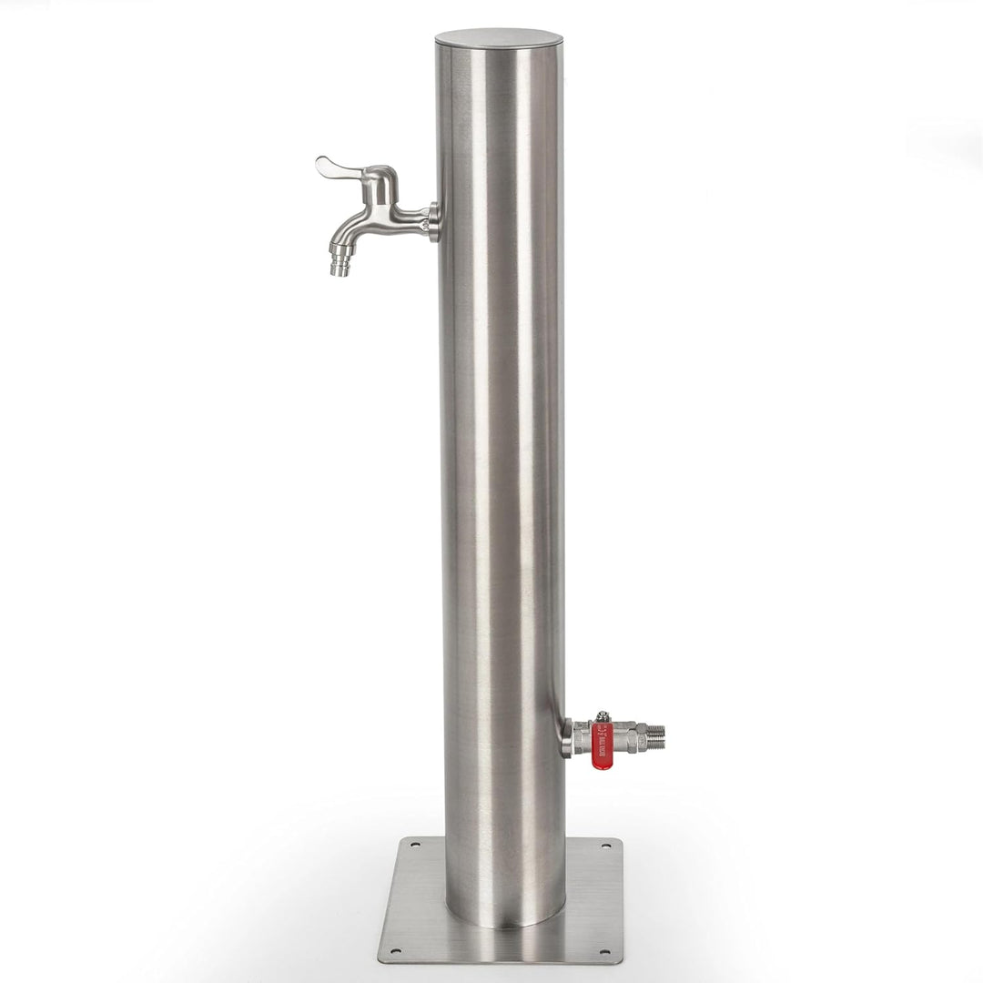 UPP Wasserzapfsäule aus rostfreiem Edelstahl inklusive 2 Auslaufhähnen, verdeckte Wasserzuleitung -