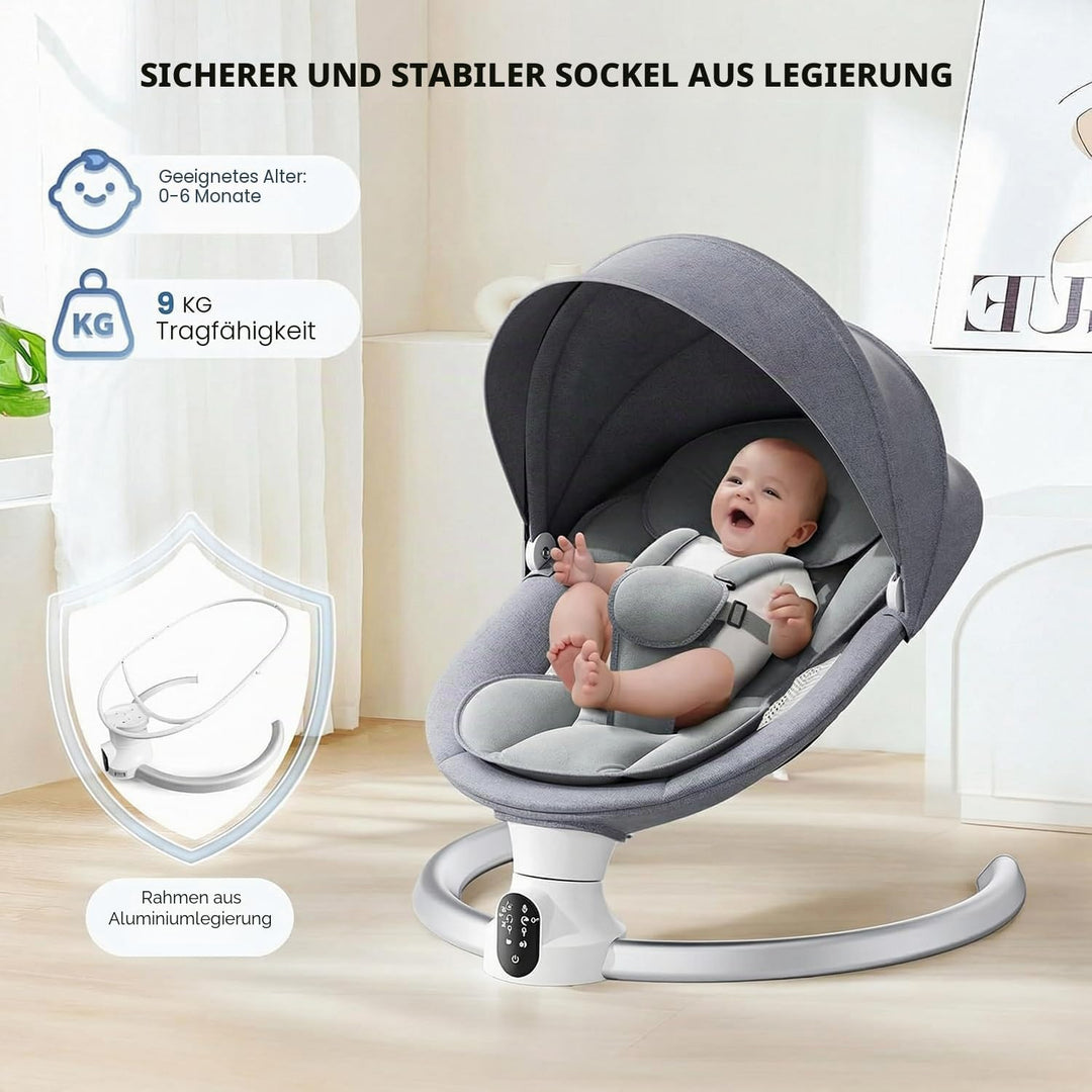 Bluetooth Elektrische Babyschaukel, Upgrade 5-Punkte Geschirr Elektrische Babywippe mit 5 Geschwindi