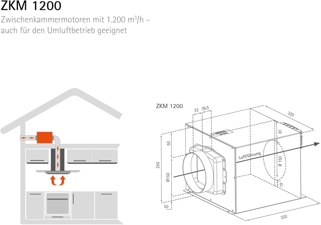 SILVERLINE ZKM 1200 Zwischenkammermotor Externer/Dunstabzugshaubenzubehör