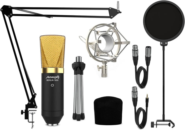 Audibax Berlin 1800 Gold Pro Pack Micrófono Estudio + Soporte + Antipop + Cables