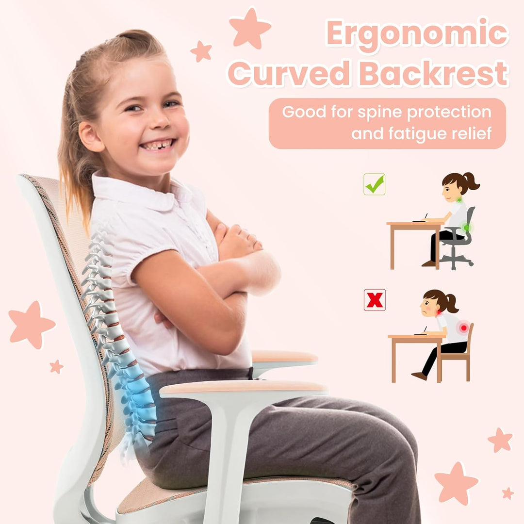 FANTASK Ergonomischer Schreibtischstuhl Kinder, Höhenverstellbar 43-55cm, 360° Drehstuhl mit Rückenl