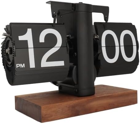 Ejoyous Retro Flip Clock, Grosse Zahlen, Einstellbarer Timer, Schwarznussmaterial, Luxusdesign, für