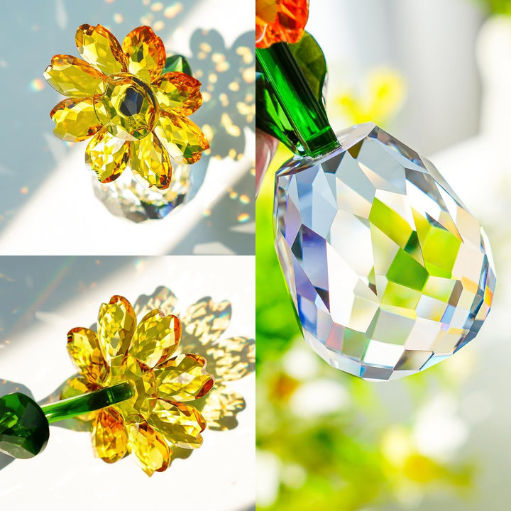 H&D Kristall-Sonnenblumen-Figur, Ornament, Briefbeschwerer, Tischdekoration