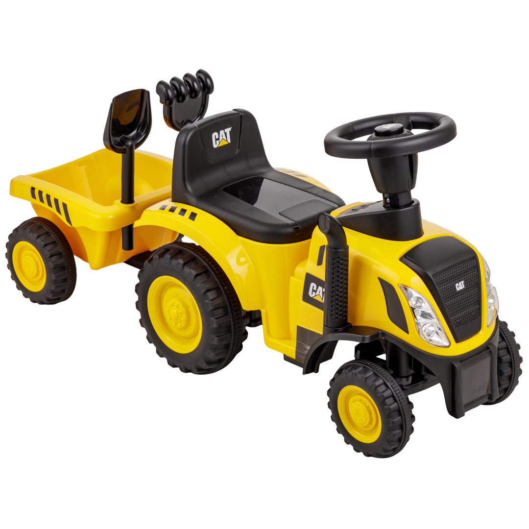Caterpillar-Traktor-Rutschfahrzeug für Kinder von 1 bis 3 Jahren mit Anhänger, realistischen Geräusc