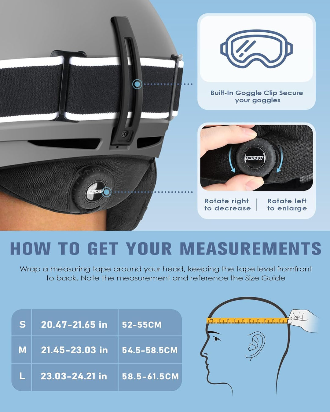 Findway Skihelm für Herren Damen,Unisex Schneesporthelm für Skifahren/Snowboard mit Belüftungssystem