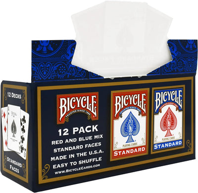 Paket von 12 Pokerkarten Bicycle Standard (6 Blau / 6 Rot) Rider Back 12 Decks Einzelbett, Rider Bac