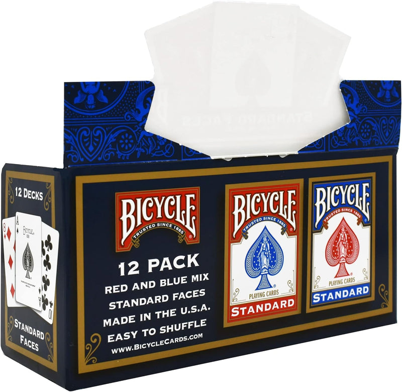 Paket von 12 Pokerkarten Bicycle Standard (6 Blau / 6 Rot) Rider Back 12 Decks Einzelbett, Rider Bac