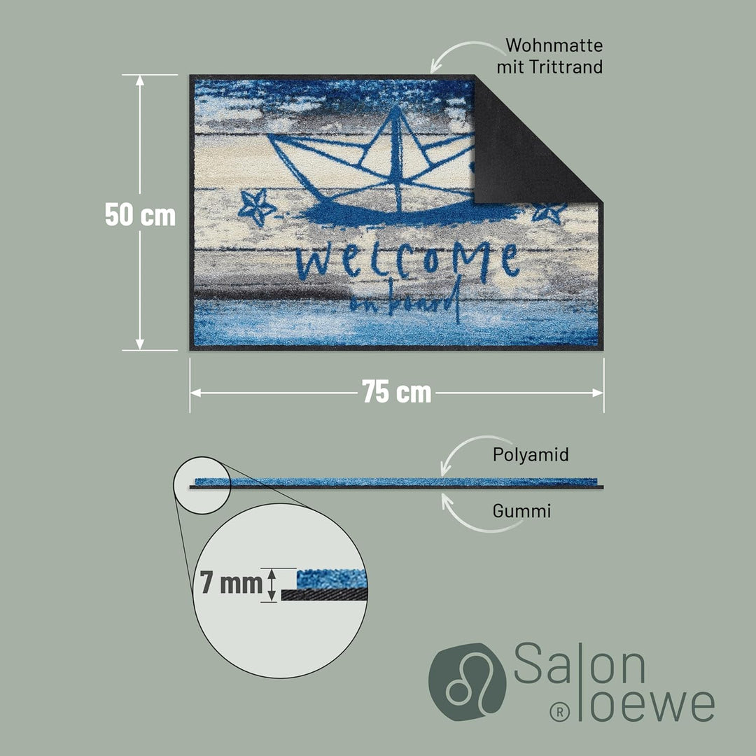 Salonloewe Papierschiffchen Fussmatte waschbar 050 x 075 cm Fussabtreter Schmutzfangmatte maritim no