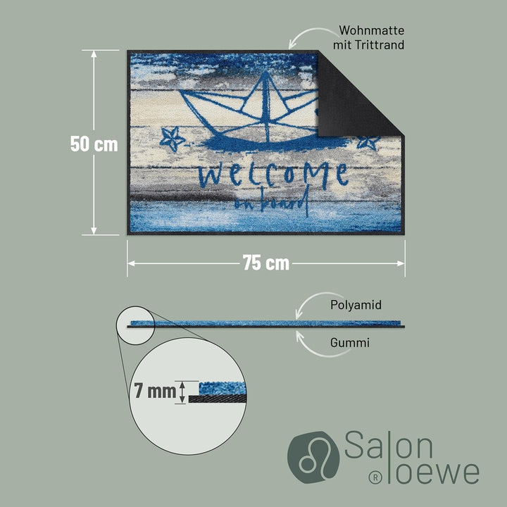 Salonloewe Papierschiffchen Fussmatte waschbar 050 x 075 cm Fussabtreter Schmutzfangmatte maritim no