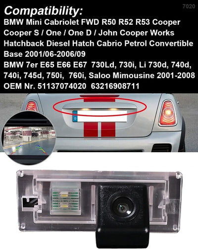 Wasserdicht Kennzeichenleuchte Rückfahrkamera Rückansicht Kamera für BMW 318 3er 316i Mini Cooper R5