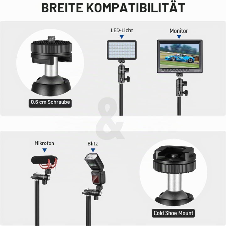 NEEWER 2X Stativ Montageadapter mit Zubehörschuh 1/4" Schraube Mini Kugelkopf, umkehrbare Montagepla