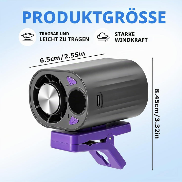 Jognee Clip-on Halbkühl Ventilator für Auto, 360° drehbar mit LED-Display