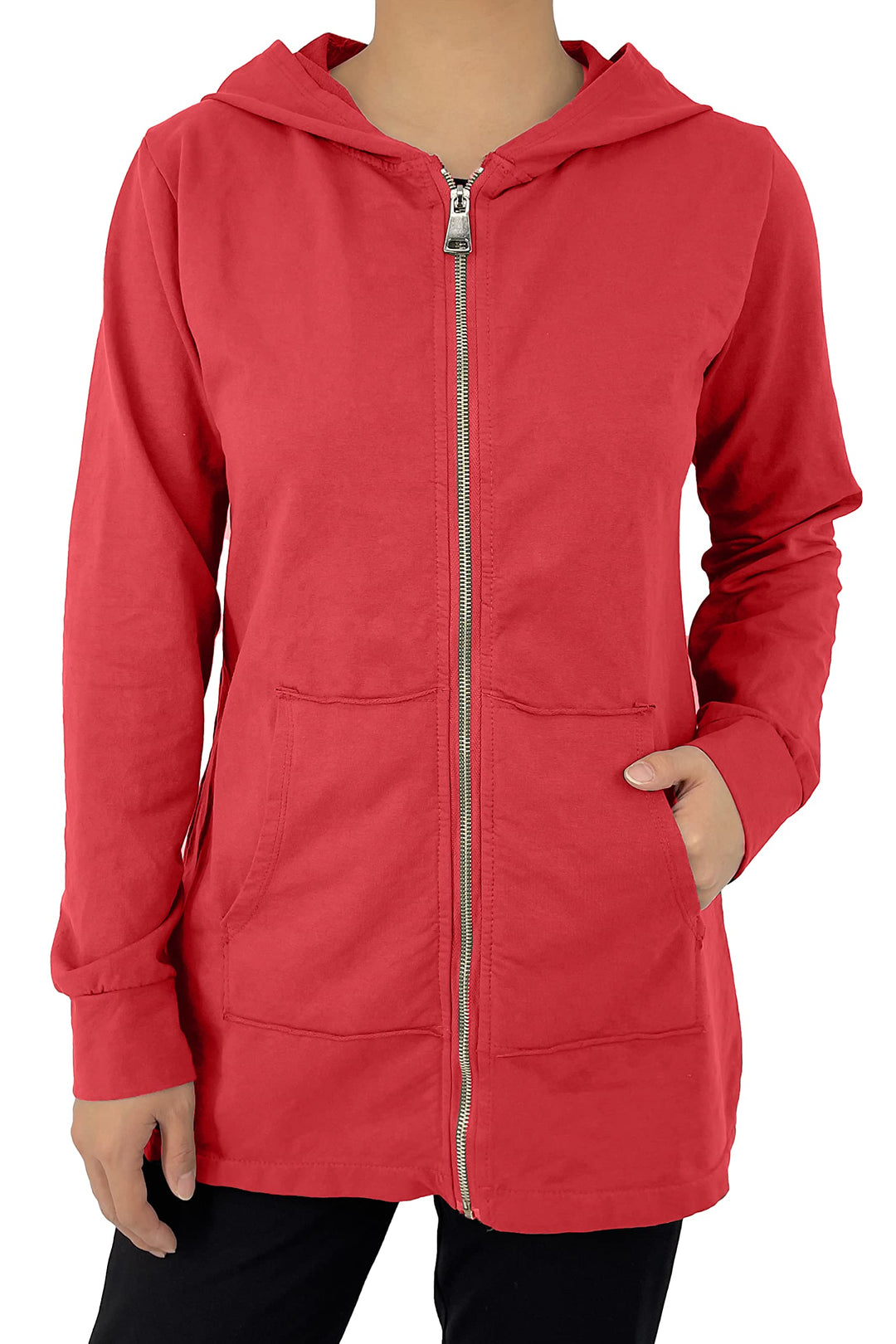 JOPHY & CO. Langes Sweatshirt für Frauen mit Kapuze, Reissverschluss und Taschen (cod. 9047) S Rot,