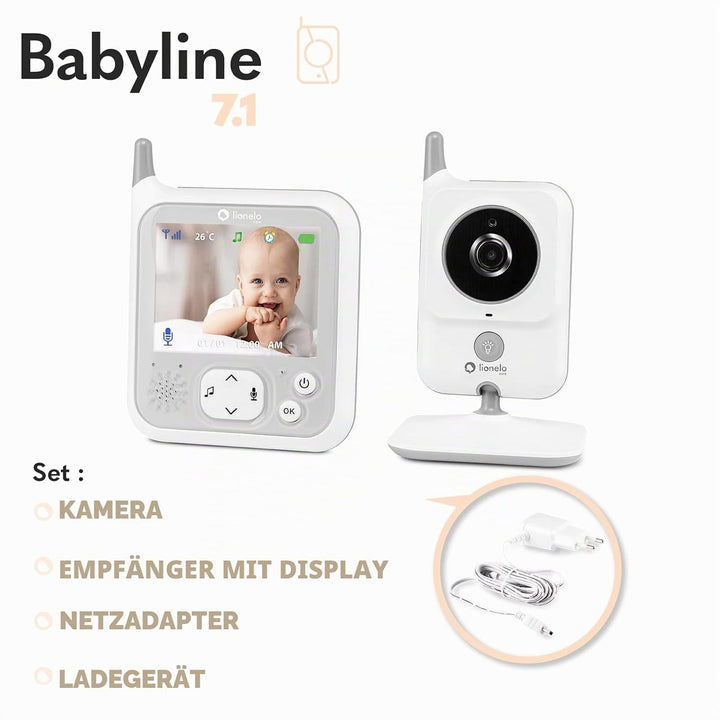 LIONELO Babyline 7.1 Babyphone mit Kamera und Empfänger, Reichweite bis zu 260 m, Kommunikation in b