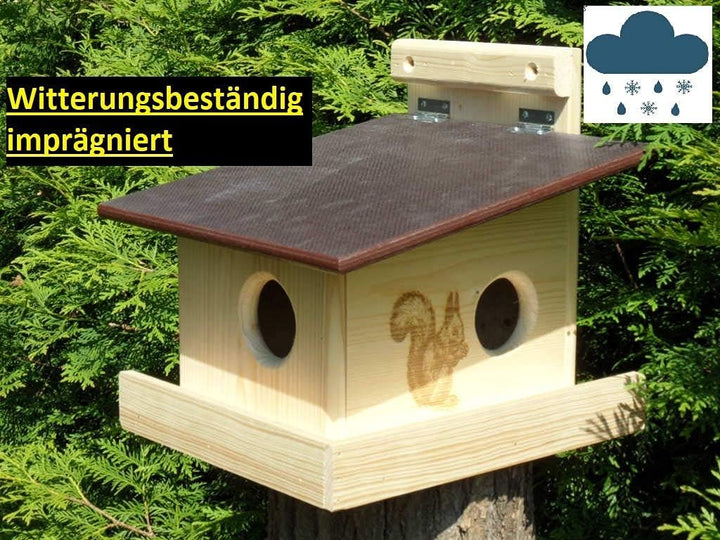 Hochwertig imprägnierter, Witterungsbeständiger XXXL Eichhörnchen Kobel/Futterhaus aus hochwertigem