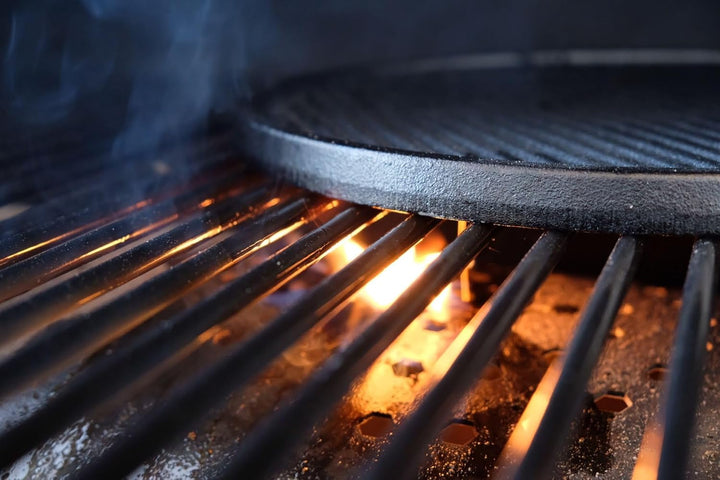 GEDA Grill Gusseisen Grillplatte, Wendeplatte rund 32,5 cm, Doppelseitig verwenbar, Plancha, Univesa
