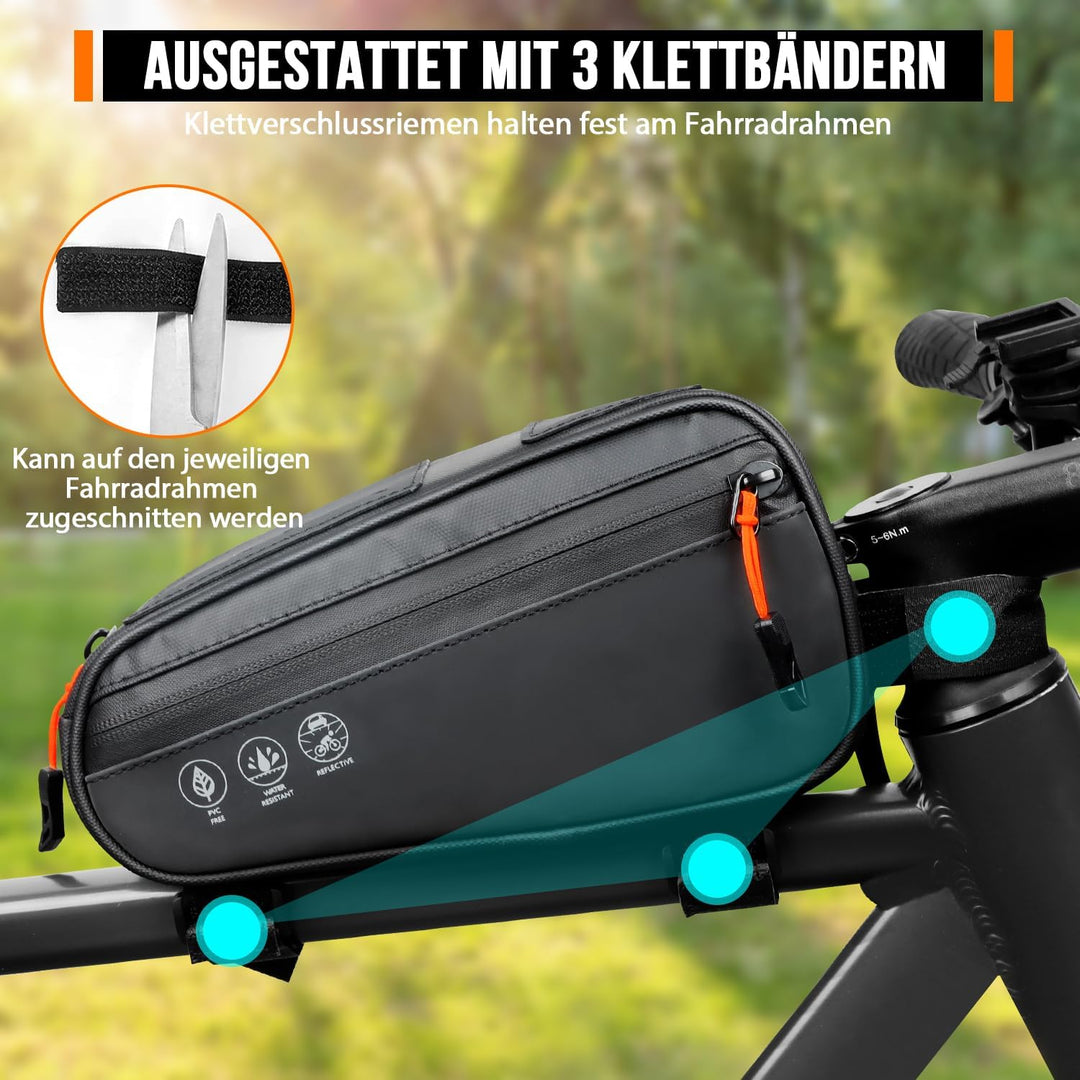 Fahrrad Rahmentasche, 3 Wege Installation Fahrradtasche Rahmen Oberrohrtasche Dreieckstasche mit Zwe