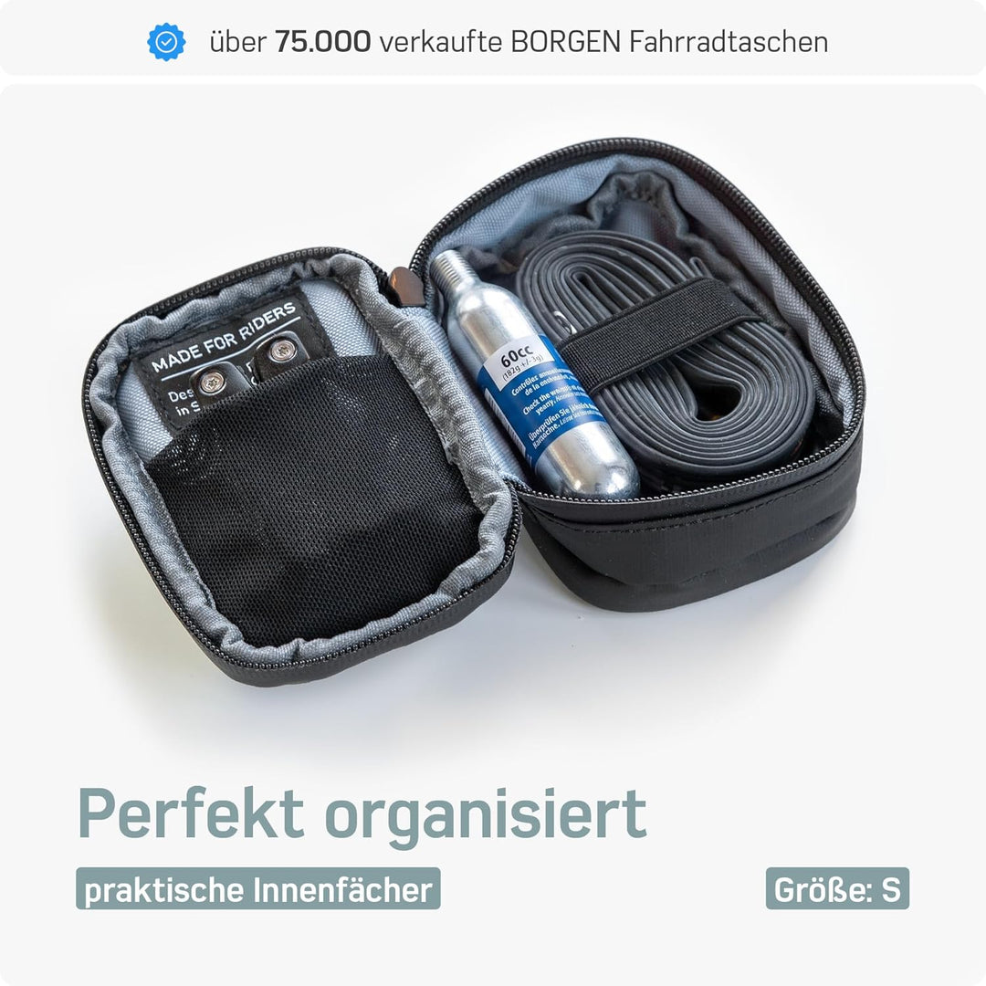 Borgen Satteltasche Fahrrad Schwarz – Fahrradtasche mit Stabiler Befestigung - reissfestes Material,