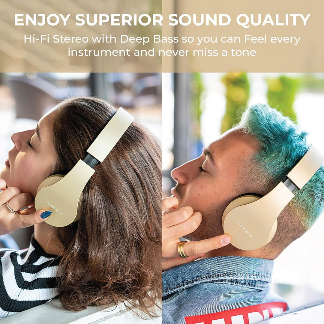 PowerLocus Bluetooth Kopfhörer Over Ear, Kabellose Kopfhörer, HiFi Stereo, Faltbare Kopfhörer mit Mi