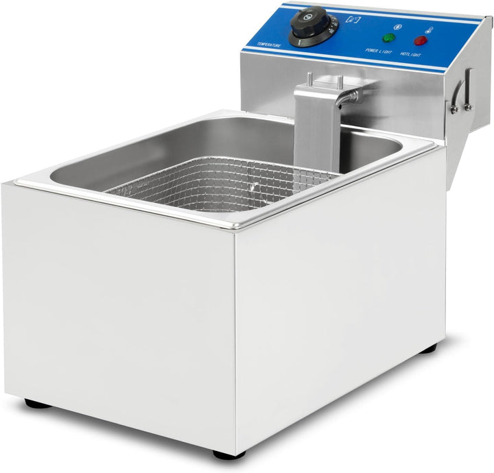 Friteuse aus Edelstahl 8 Liter Fassungsvermögen, 50-200°C, 2800W, 230V, Kaltzonenprinzip, Profession