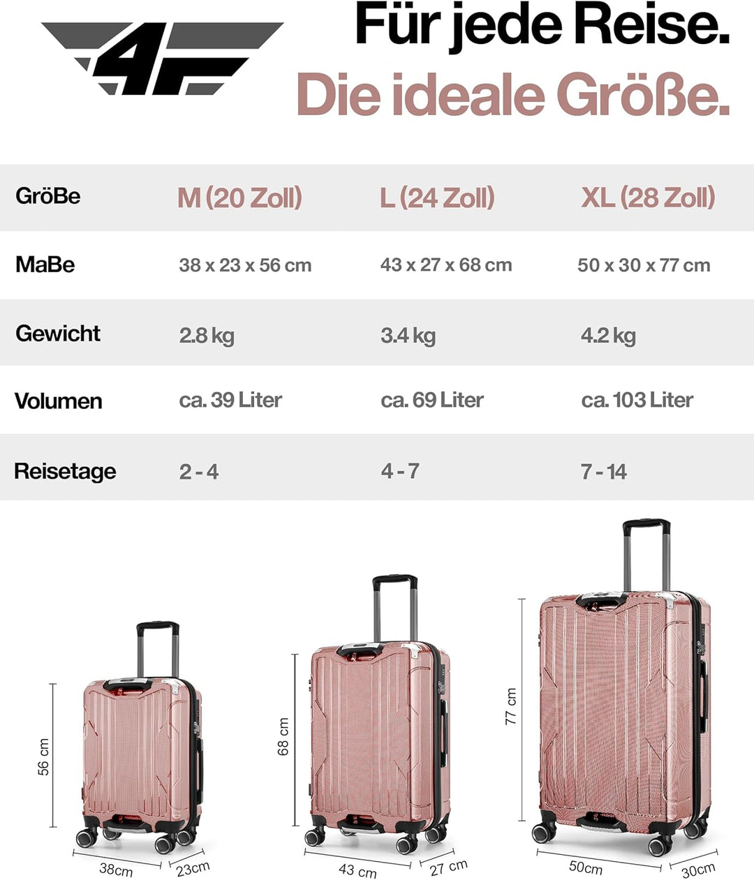 Aluminium-Rahmen Hartschalen-Reisekoffer Set 3-teilig Ultraleicht (M/L/XL) – TSA-Schloss, 4 Spinner-