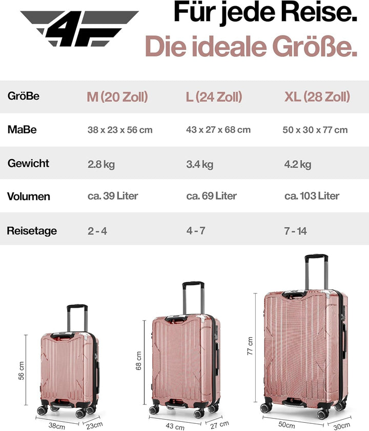 Aluminium-Rahmen Hartschalen-Reisekoffer Set 3-teilig Ultraleicht (M/L/XL) – TSA-Schloss, 4 Spinner-