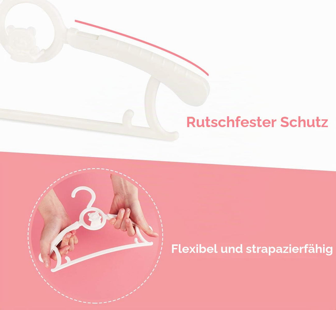 20 Stück Mitwachsende Kinderkleiderbügel Platzsparend mit Stapelbaren Bärchen-Haken rutschfeste Klei
